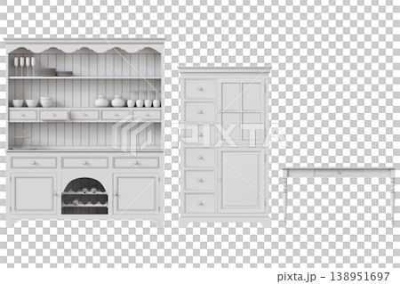 modern kitchen isolated on transparent background, home furniture, 3D illustration, cg render 138951697