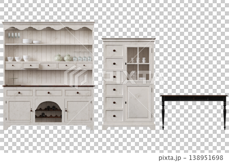 modern kitchen isolated on transparent background, home furniture, 3D illustration, cg render 138951698