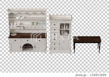 modern kitchen isolated on transparent background, home furniture, 3D illustration, cg render 138951699
