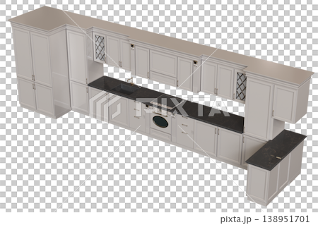 modern kitchen isolated on transparent background, home furniture, 3D illustration, cg render 138951701
