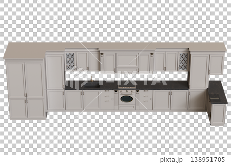 modern kitchen isolated on transparent background, home furniture, 3D illustration, cg render modern kitchen isolated on transparent background, home furniture, 3D illustration, cg render 138951705