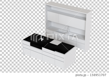 modern kitchen isolated on transparent background, home furniture, 3D illustration, cg render 138951707