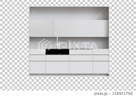 modern kitchen isolated on transparent background, home furniture, 3D illustration, cg render 138951708
