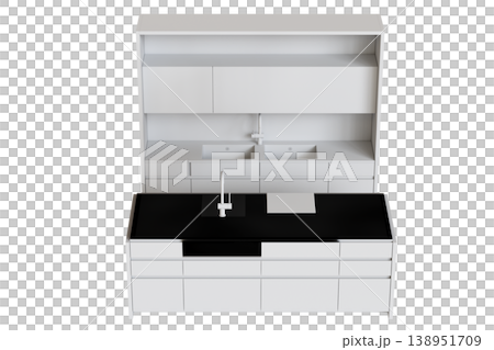 modern kitchen isolated on transparent background, home furniture, 3D illustration, cg render 138951709