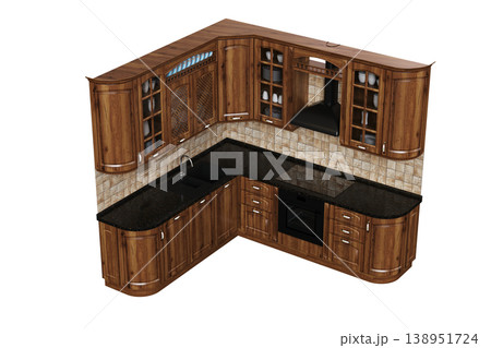 modern kitchen isolated on transparent background, home furniture, 3D illustration, cg render modern kitchen isolated on transparent background, home furniture, 3D illustration, cg render 138951724