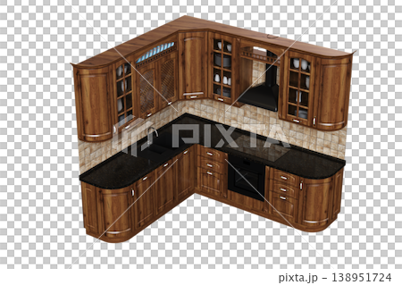 modern kitchen isolated on transparent background, home furniture, 3D illustration, cg render modern kitchen isolated on transparent background, home furniture, 3D illustration, cg render 138951724