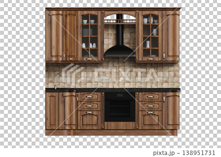 modern kitchen isolated on transparent background, home furniture, 3D illustration, cg render modern kitchen isolated on transparent background, home furniture, 3D illustration, cg render 138951731