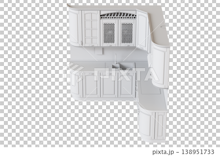 modern kitchen isolated on transparent background, home furniture, 3D illustration, cg render 138951733