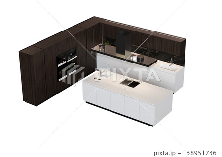 modern kitchen isolated on transparent background, home furniture, 3D illustration, cg render modern kitchen isolated on transparent background, home furniture, 3D illustration, cg render 138951736