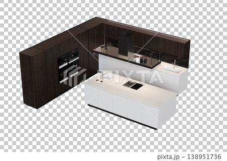 modern kitchen isolated on transparent background, home furniture, 3D illustration, cg render modern kitchen isolated on transparent background, home furniture, 3D illustration, cg render 138951736