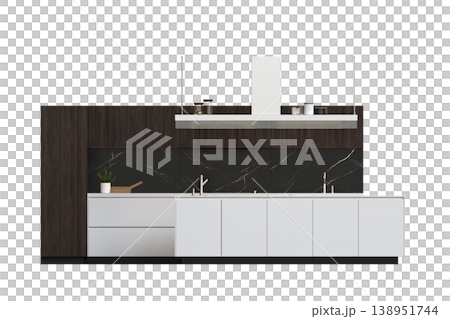 modern kitchen isolated on transparent background, home furniture, 3D illustration, cg render 138951744