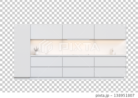 modern kitchen isolated on transparent background, home furniture, 3D illustration, cg render 138951807