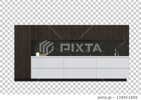 modern kitchen isolated on transparent background, home furniture, 3D illustration, cg render 138951808
