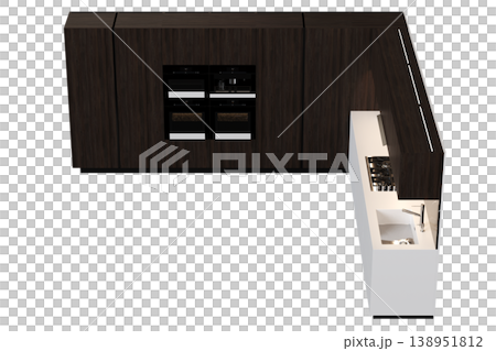 modern kitchen isolated on transparent background, home furniture, 3D illustration, cg render modern kitchen isolated on transparent background, home furniture, 3D illustration, cg render 138951812