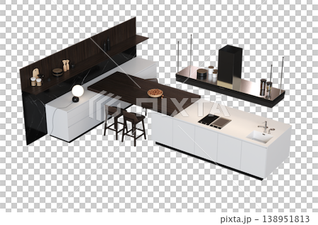 modern kitchen isolated on transparent background, home furniture, 3D illustration, cg render modern kitchen isolated on transparent background, home furniture, 3D illustration, cg render 138951813
