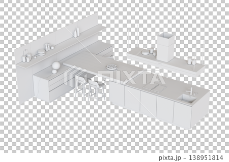 modern kitchen isolated on transparent background, home furniture, 3D illustration, cg render modern kitchen isolated on transparent background, home furniture, 3D illustration, cg render 138951814