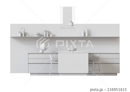 modern kitchen isolated on transparent background, home furniture, 3D illustration, cg render 138951815
