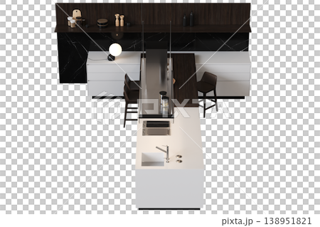 modern kitchen isolated on transparent background, home furniture, 3D illustration, cg render 138951821