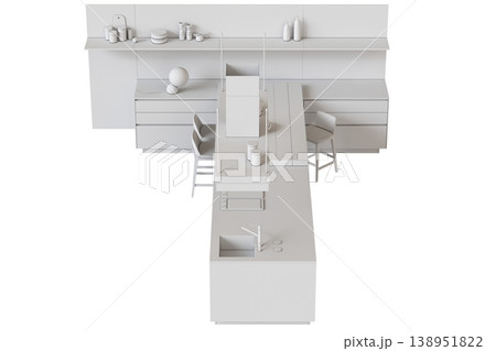 modern kitchen isolated on transparent background, home furniture, 3D illustration, cg render 138951822