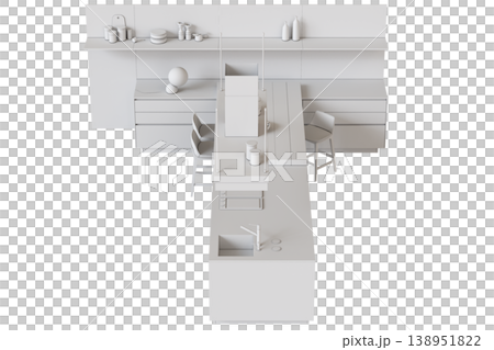 modern kitchen isolated on transparent background, home furniture, 3D illustration, cg render 138951822