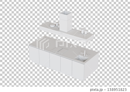 modern kitchen isolated on transparent background, home furniture, 3D illustration, cg render modern kitchen isolated on transparent background, home furniture, 3D illustration, cg render 138951823
