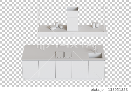 modern kitchen isolated on transparent background, home furniture, 3D illustration, cg render 138951828