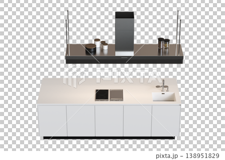 modern kitchen isolated on transparent background, home furniture, 3D illustration, cg render 138951829