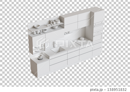 modern kitchen isolated on transparent background, home furniture, 3D illustration, cg render 138951832