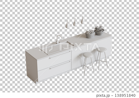 modern kitchen isolated on transparent background, home furniture, 3D illustration, cg render 138951840