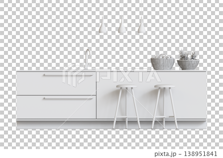 modern kitchen isolated on transparent background, home furniture, 3D illustration, cg render 138951841
