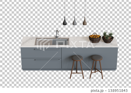 modern kitchen isolated on transparent background, home furniture, 3D illustration, cg render modern kitchen isolated on transparent background, home furniture, 3D illustration, cg render 138951843