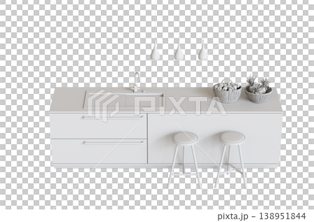 modern kitchen isolated on transparent background, home furniture, 3D illustration, cg render 138951844