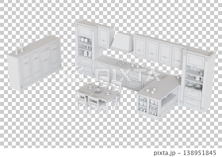 modern kitchen isolated on transparent background, home furniture, 3D illustration, cg render 138951845