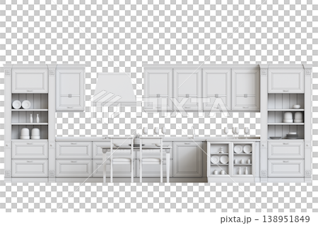 modern kitchen isolated on transparent background, home furniture, 3D illustration, cg render 138951849