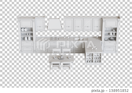 modern kitchen isolated on transparent background, home furniture, 3D illustration, cg render 138951852