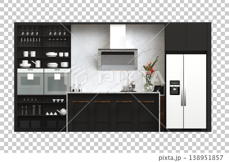 modern kitchen isolated on transparent background, home furniture, 3D illustration, cg render 138951857