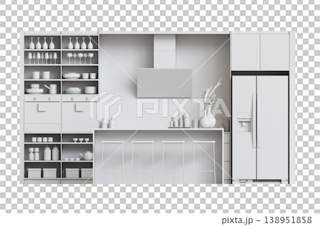 modern kitchen isolated on transparent background, home furniture, 3D illustration, cg render 138951858