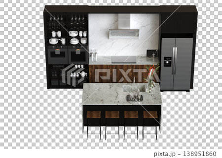 modern kitchen isolated on transparent background, home furniture, 3D illustration, cg render modern kitchen isolated on transparent background, home furniture, 3D illustration, cg render 138951860