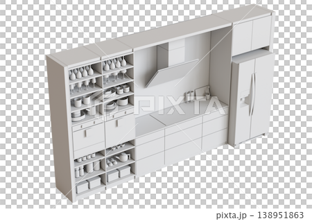 modern kitchen isolated on transparent background, home furniture, 3D illustration, cg render 138951863