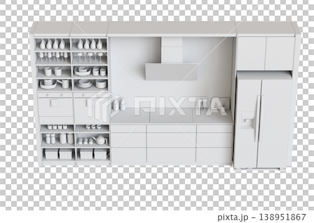 modern kitchen isolated on transparent background, home furniture, 3D illustration, cg render 138951867