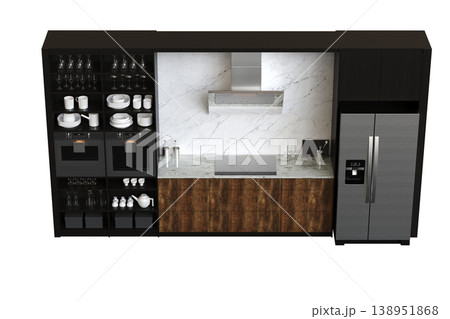 modern kitchen isolated on transparent background, home furniture, 3D illustration, cg render modern kitchen isolated on transparent background, home furniture, 3D illustration, cg render 138951868