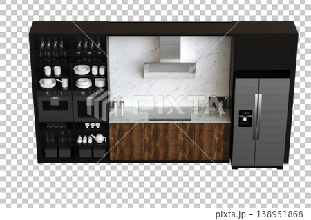 modern kitchen isolated on transparent background, home furniture, 3D illustration, cg render modern kitchen isolated on transparent background, home furniture, 3D illustration, cg render 138951868