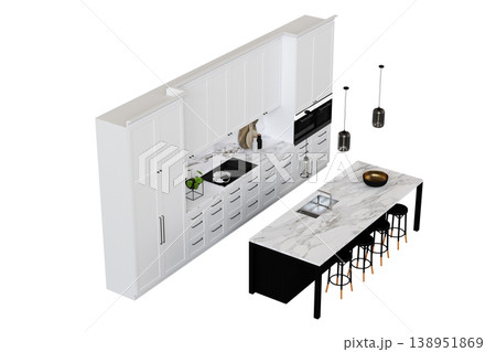 modern kitchen isolated on transparent background, home furniture, 3D illustration, cg render modern kitchen isolated on transparent background, home furniture, 3D illustration, cg render 138951869