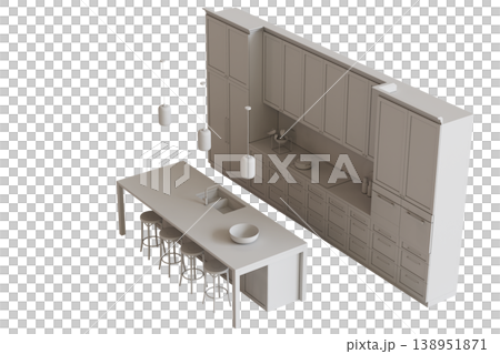 modern kitchen isolated on transparent background, home furniture, 3D illustration, cg render 138951871