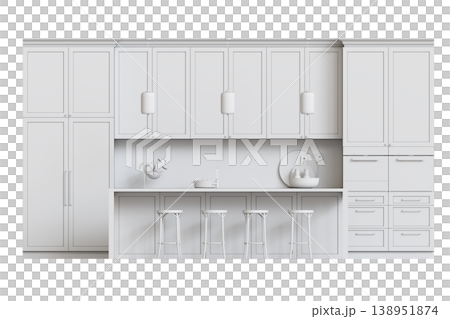 modern kitchen isolated on transparent background, home furniture, 3D illustration, cg render 138951874
