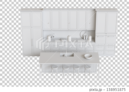 modern kitchen isolated on transparent background, home furniture, 3D illustration, cg render 138951875