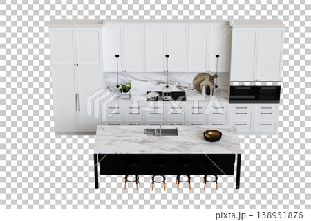 modern kitchen isolated on transparent background, home furniture, 3D illustration, cg render 138951876
