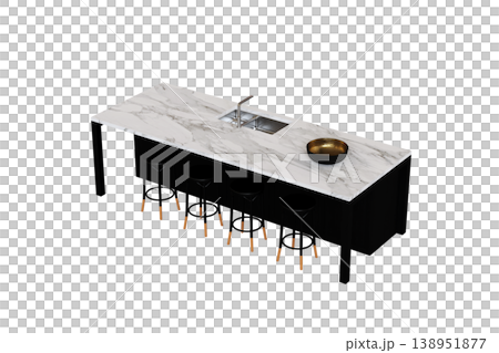 modern kitchen isolated on transparent background, home furniture, 3D illustration, cg render 138951877