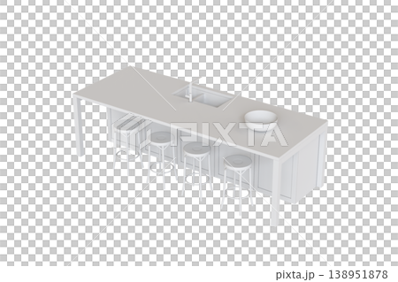 modern kitchen isolated on transparent background, home furniture, 3D illustration, cg render 138951878