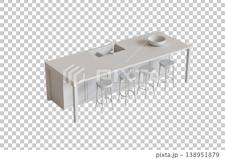 modern kitchen isolated on transparent background, home furniture, 3D illustration, cg render 138951879